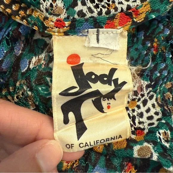 Vintage 70s Jody T of California Mesh Lace Black Floral Midi Wrap Dress size 7 - Picture 8 of 14